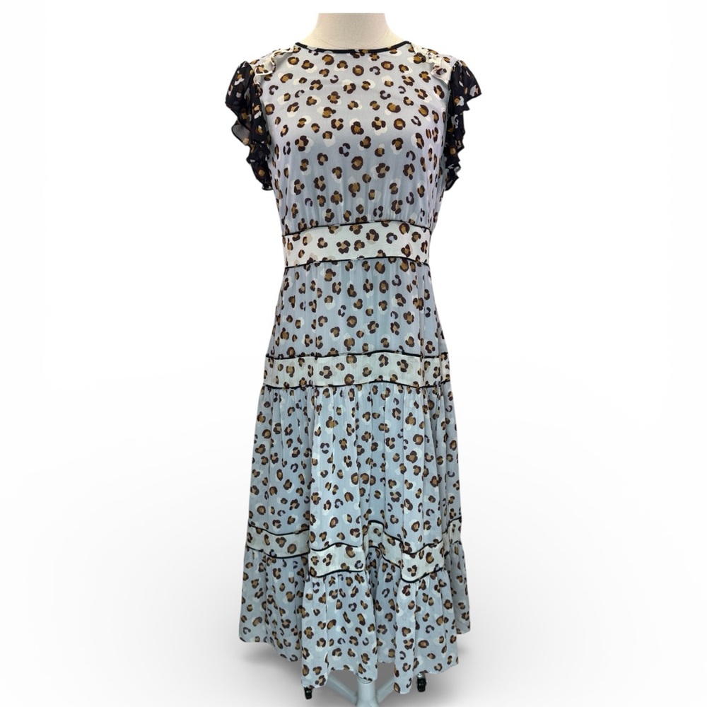 Ann Taylor Women's Animal Print Ruffle Sleeve Tiered Midi Dress Size 10P NWT